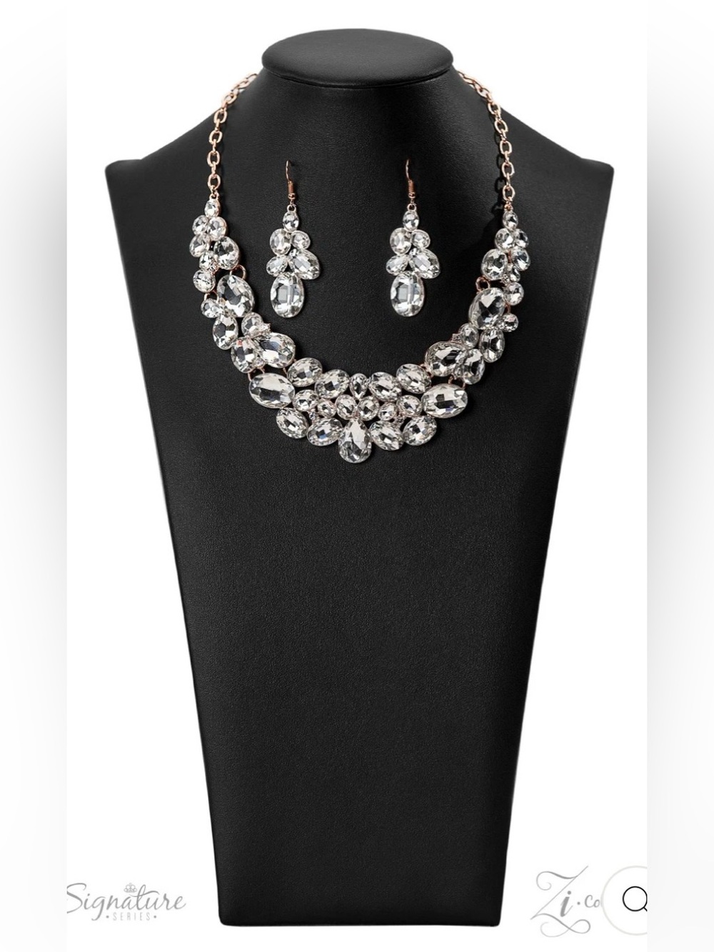 Crystal Statement Necklace and Earring Set - Silver-Tone zi paparazzi “Jenni set